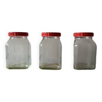 Set of 3 old gerrix glass jars with lid