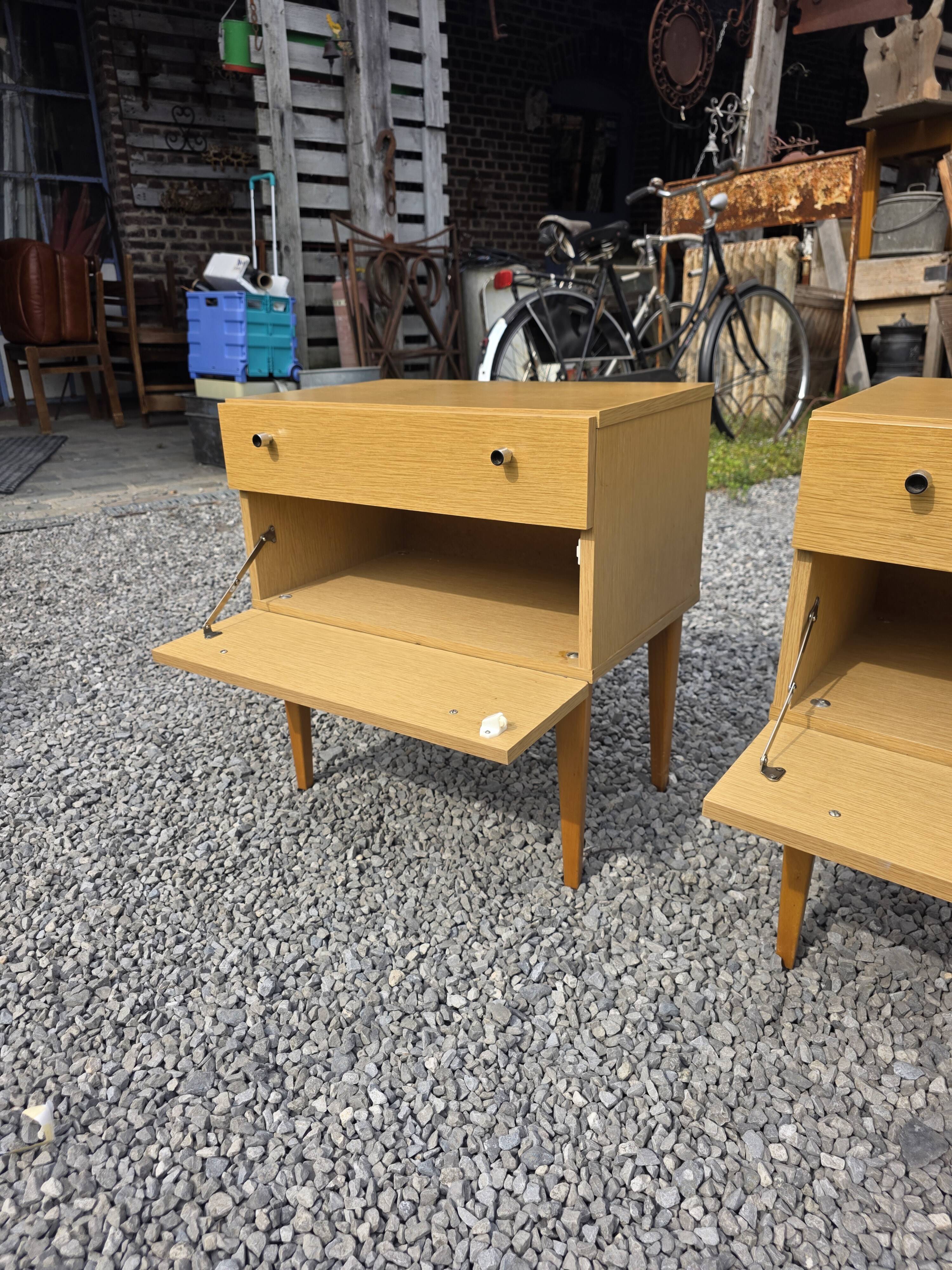 Pair of Scandinavian oak bedside tables from the 1960s.