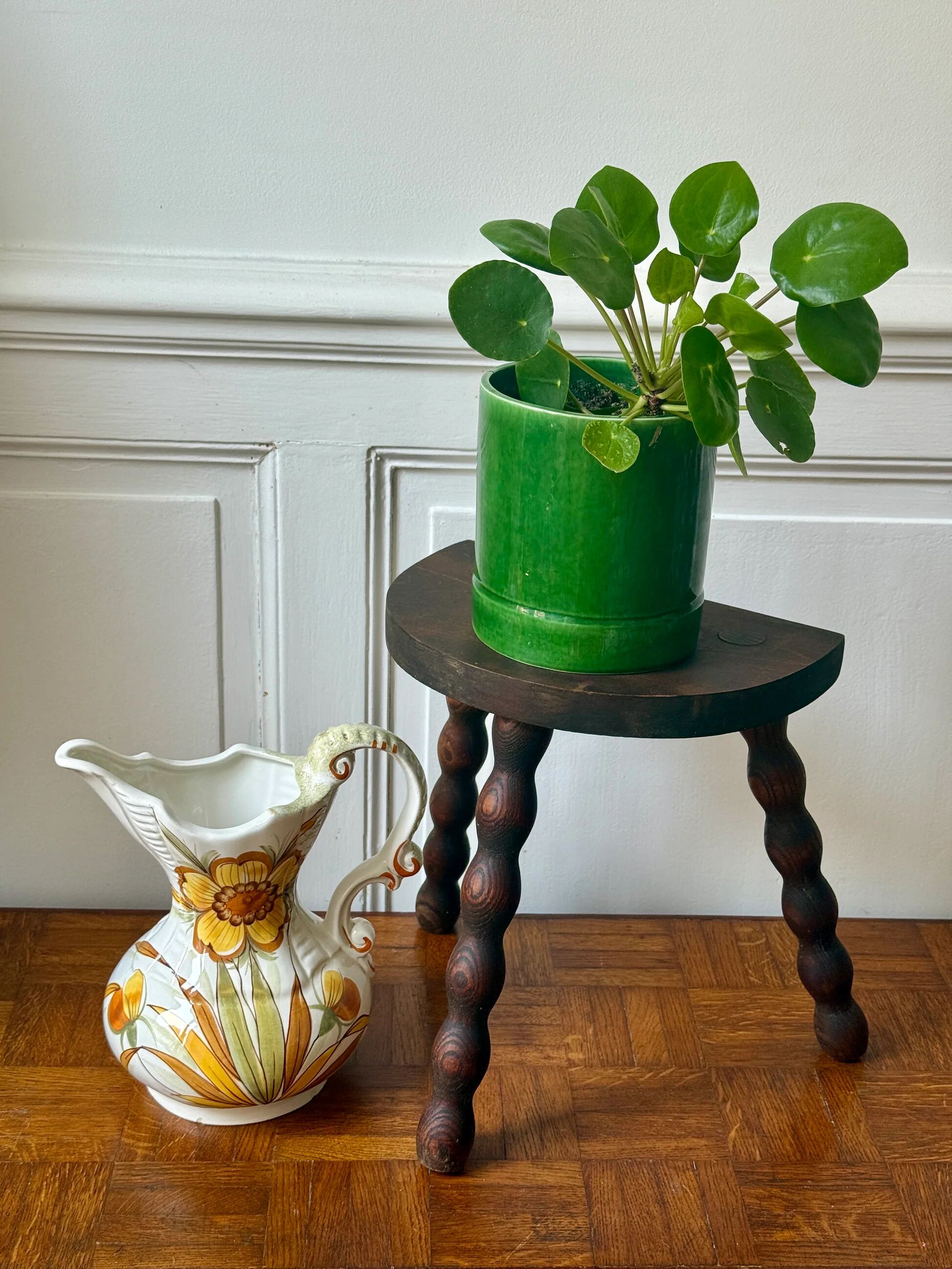 Three-legged turned wooden stool