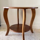 Vintage round oak coffee table with 2 trays