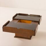 Italian vintage coffee table with bar compartment, walnut and glass, 1970s
