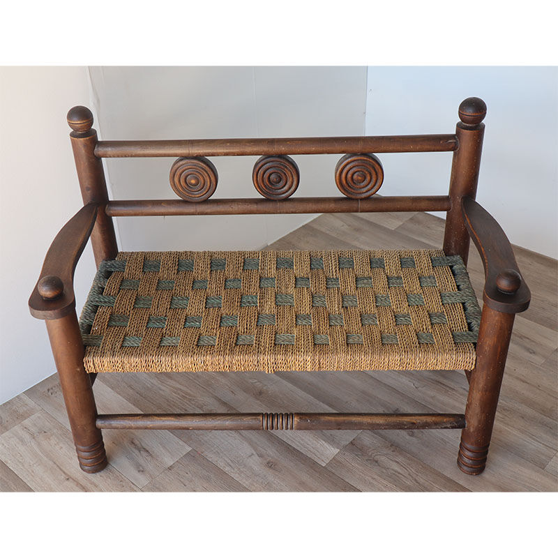 Banc vintage en bois et corde 1950