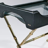 Side table and brass tray leather 1950