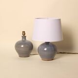 Pair of blue-glazed stoneware lamps