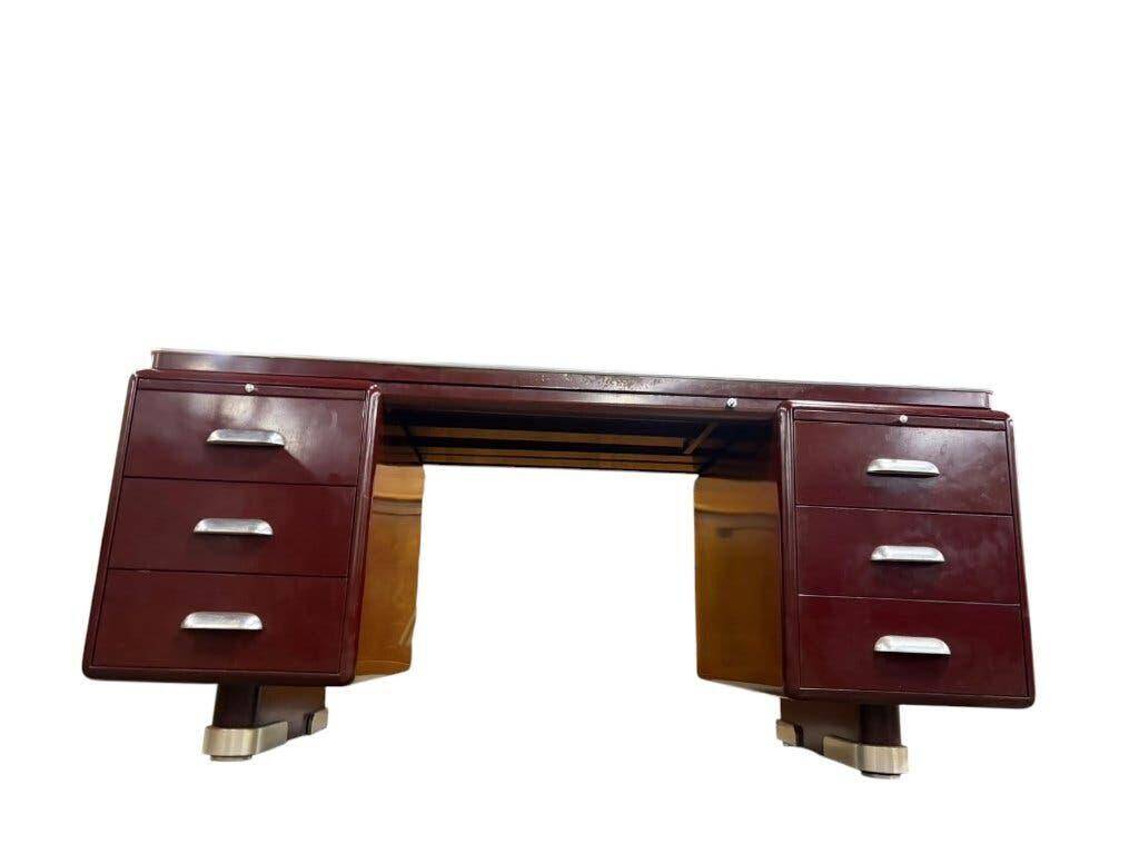 Bureau vintage en métal bordeaux Ahrend / Bureau Oda Prominent