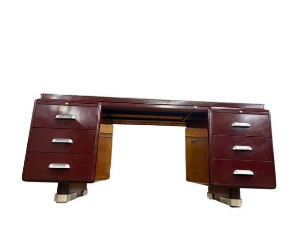 Bureau vintage en métal bordeaux Ahrend / Bureau Oda Prominent