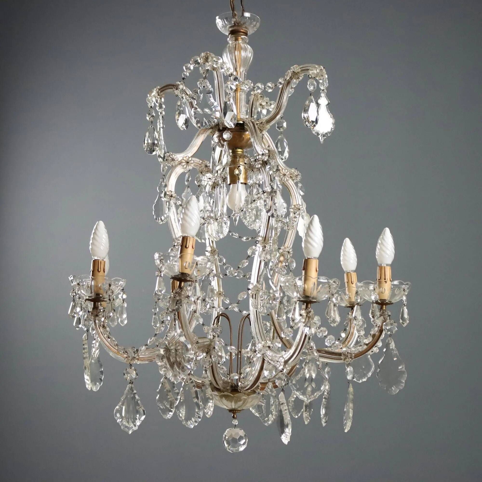 Antique chandelier Maria Theresa in gilded iron, Italy, 20th century
