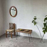 Table basse osier tressé et métal 1960