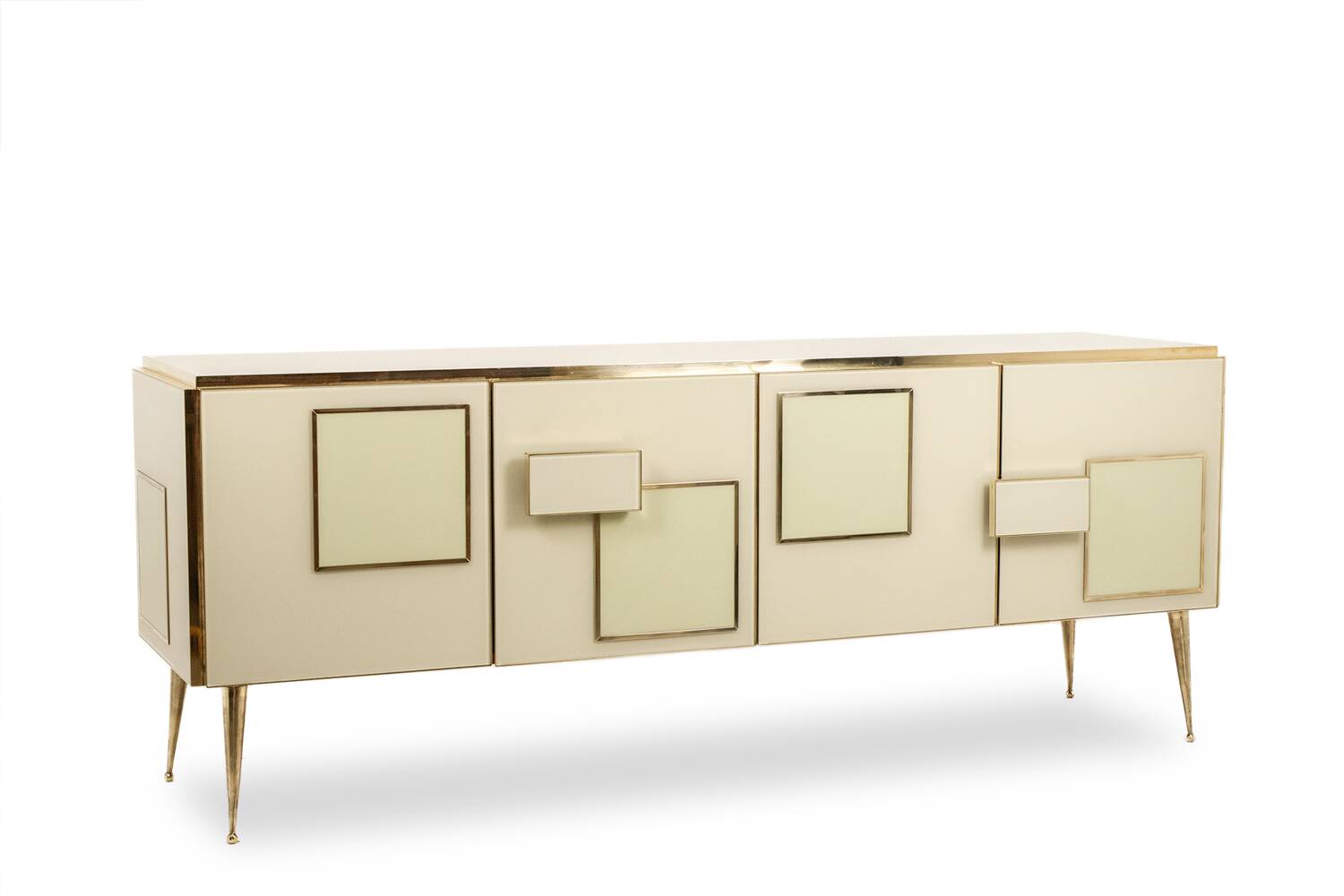 Cream opaline glass and gilded bronze enfilade. Contemporary.