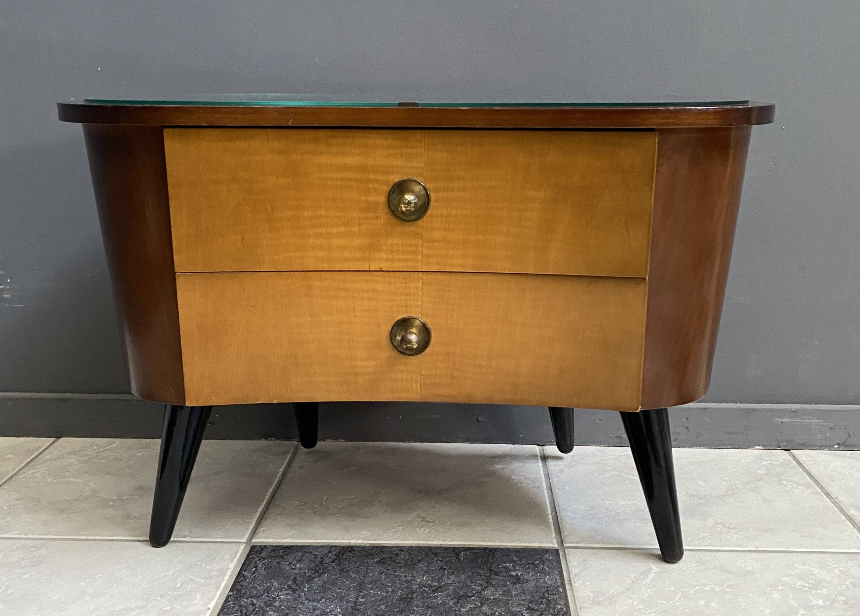 small kidney shaped cabinet with glass on top 1960s
