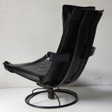 Black leather armchair by Åke Fribytter for Nelo möbel from the 70s