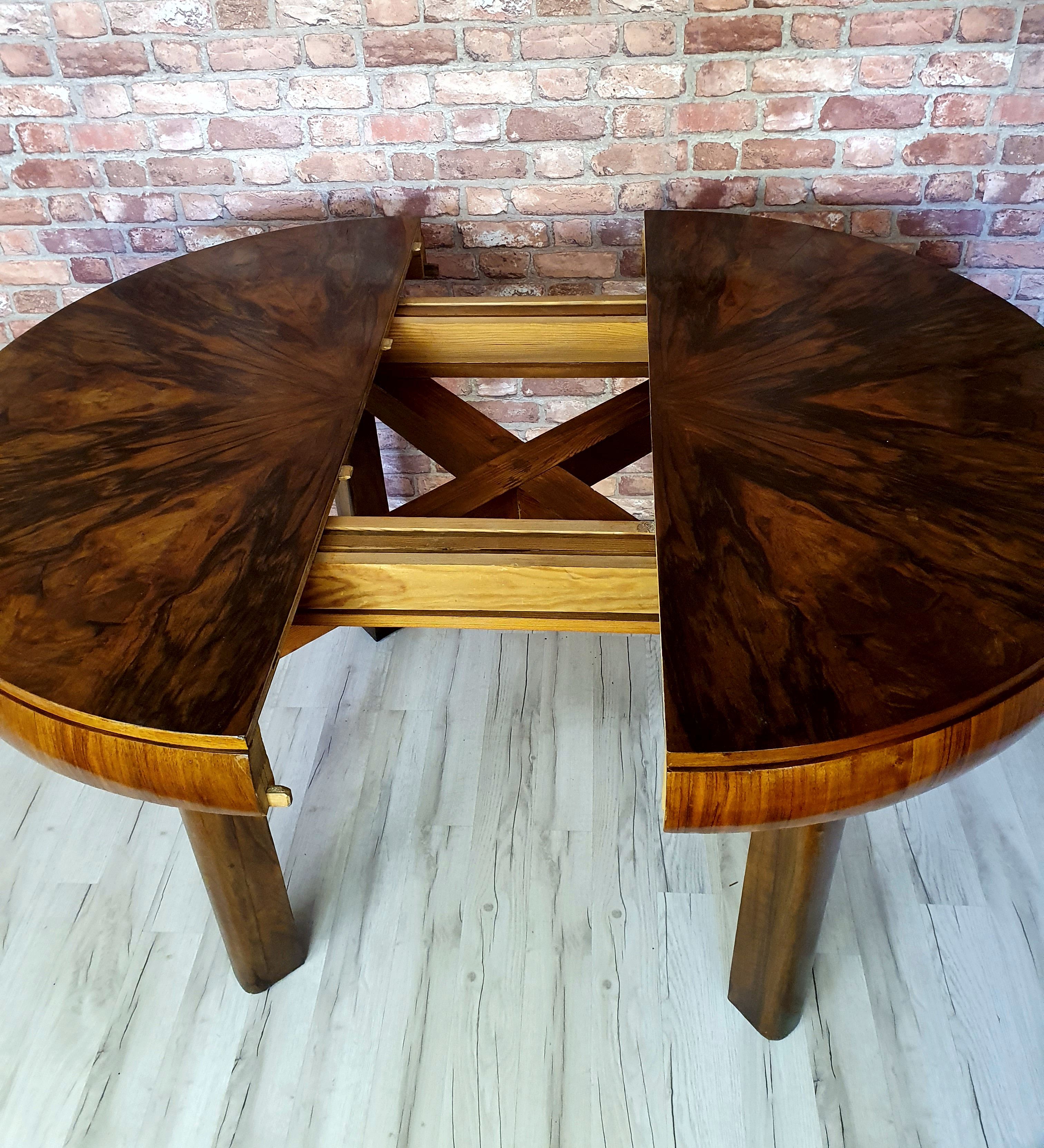Round art deco table with extensions renovated fi 110, 160 cm unfolded. the 30s