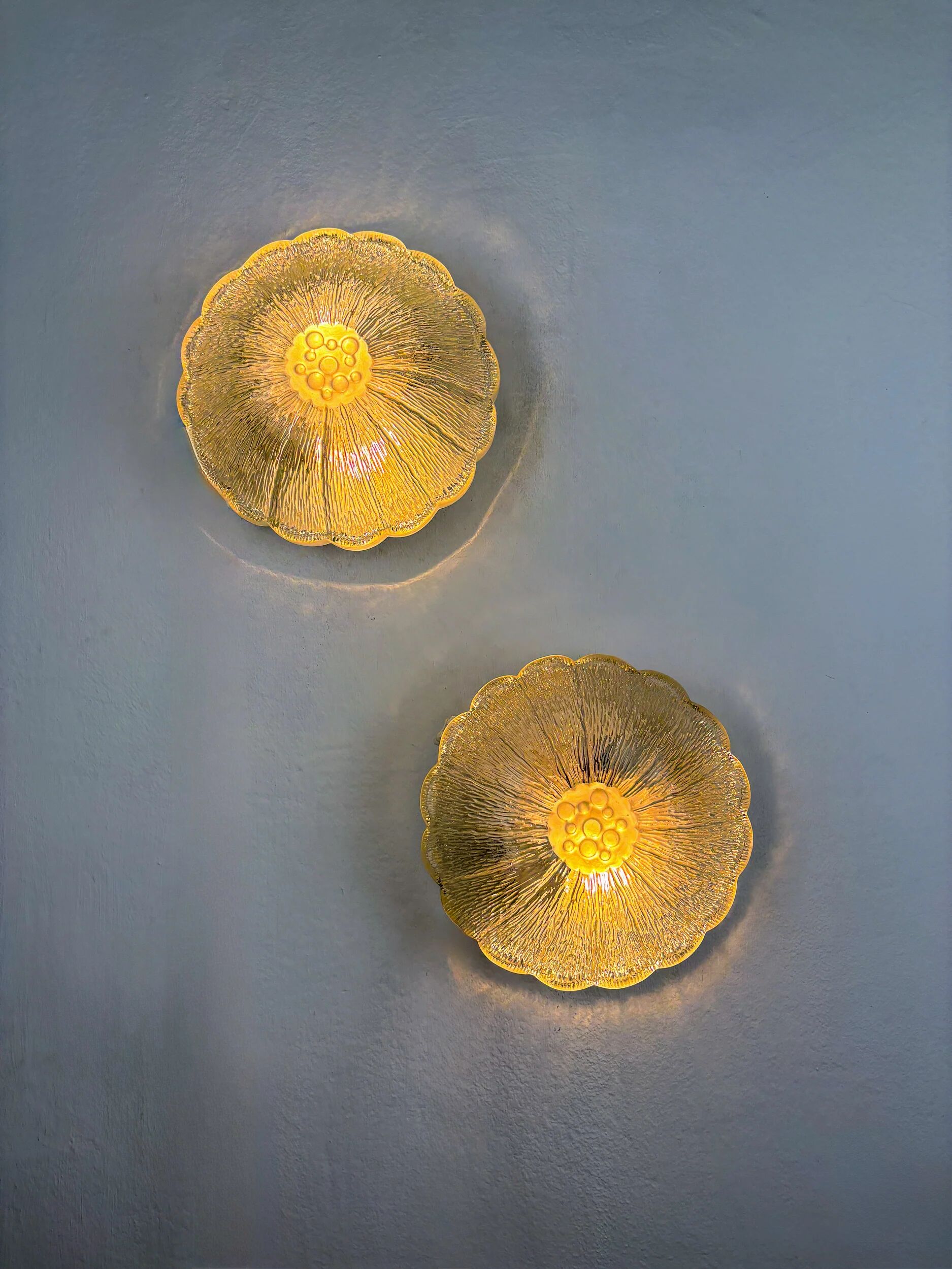 Pair of "Daisy Flower" wall sconces by Limburg, frosted glass, Germany 1960s
