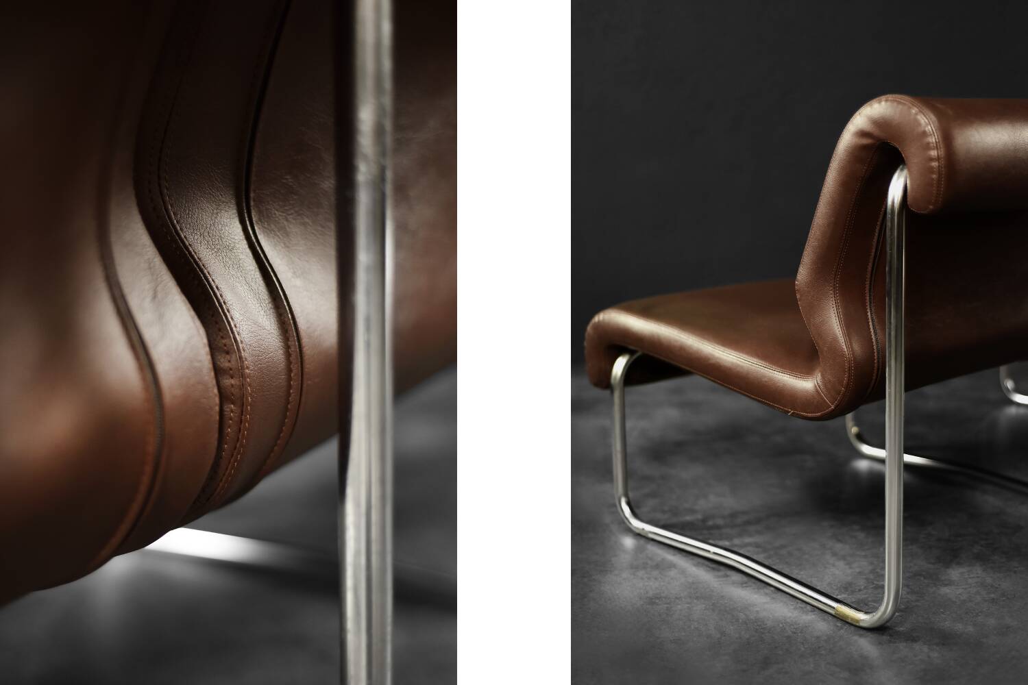 Mid-century modern German vintage canapé lounge, 2-seater, brown steel frame.