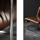 Mid-century modern German vintage canapé lounge, 2-seater, brown steel frame.