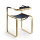 Armchair, aged brass steel and dark brown leather upholstery, contemporary style.