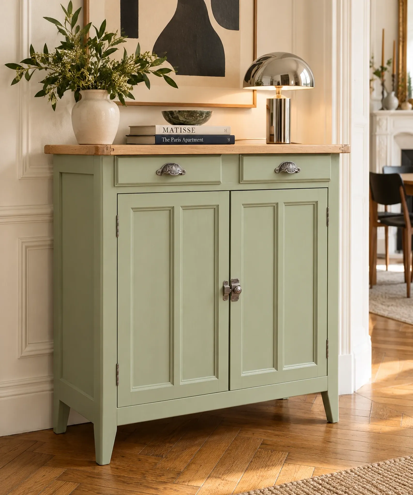 Renovated khaki Art Deco Parisian buffet in beech.