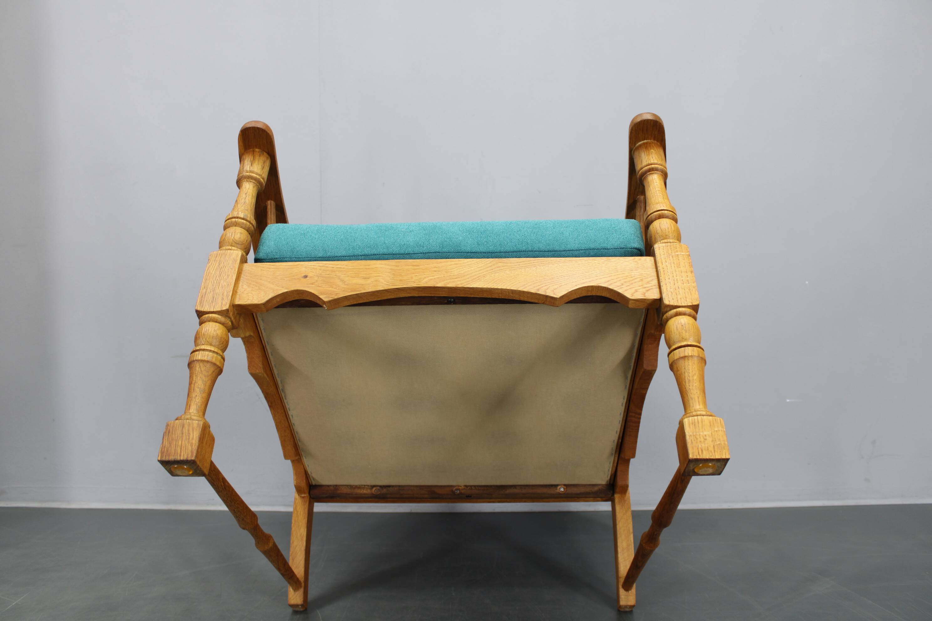 1950s solid oak armchair, Czechoslovakia