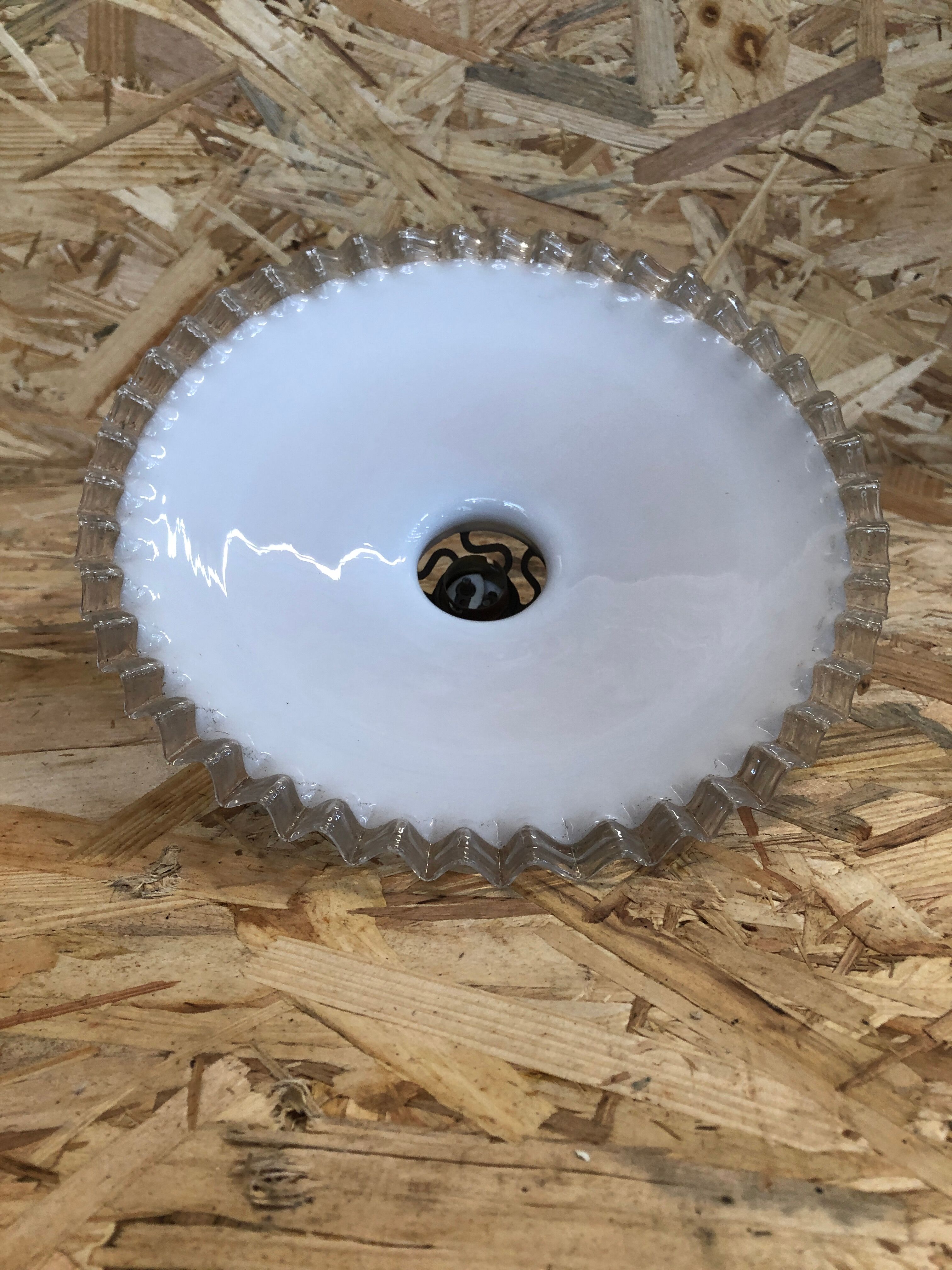 Old suspension glass multilayer corolla neck + brass socket 50 ́s vintage