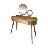 Coiffeuse bois clair avec 2 miroirs ronds – style scandinave