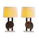 Paire de lampes ammonites Hollywood Regency en laiton, marbre et laque, France, années 70.