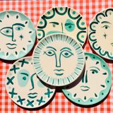 Set of 6 matching plates to hand-painted enamelled ceramic dinner