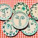 Set of 6 matching plates to hand-painted enamelled ceramic dinner