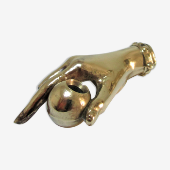 hand bronze paperweight pen holder early XXth