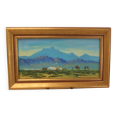 Mongolia landscape painting signed frame