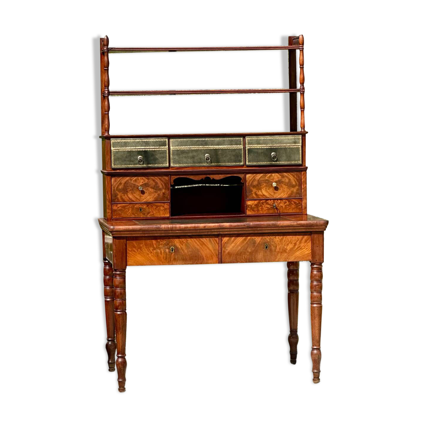 19th century flamed mahogany stepped desk