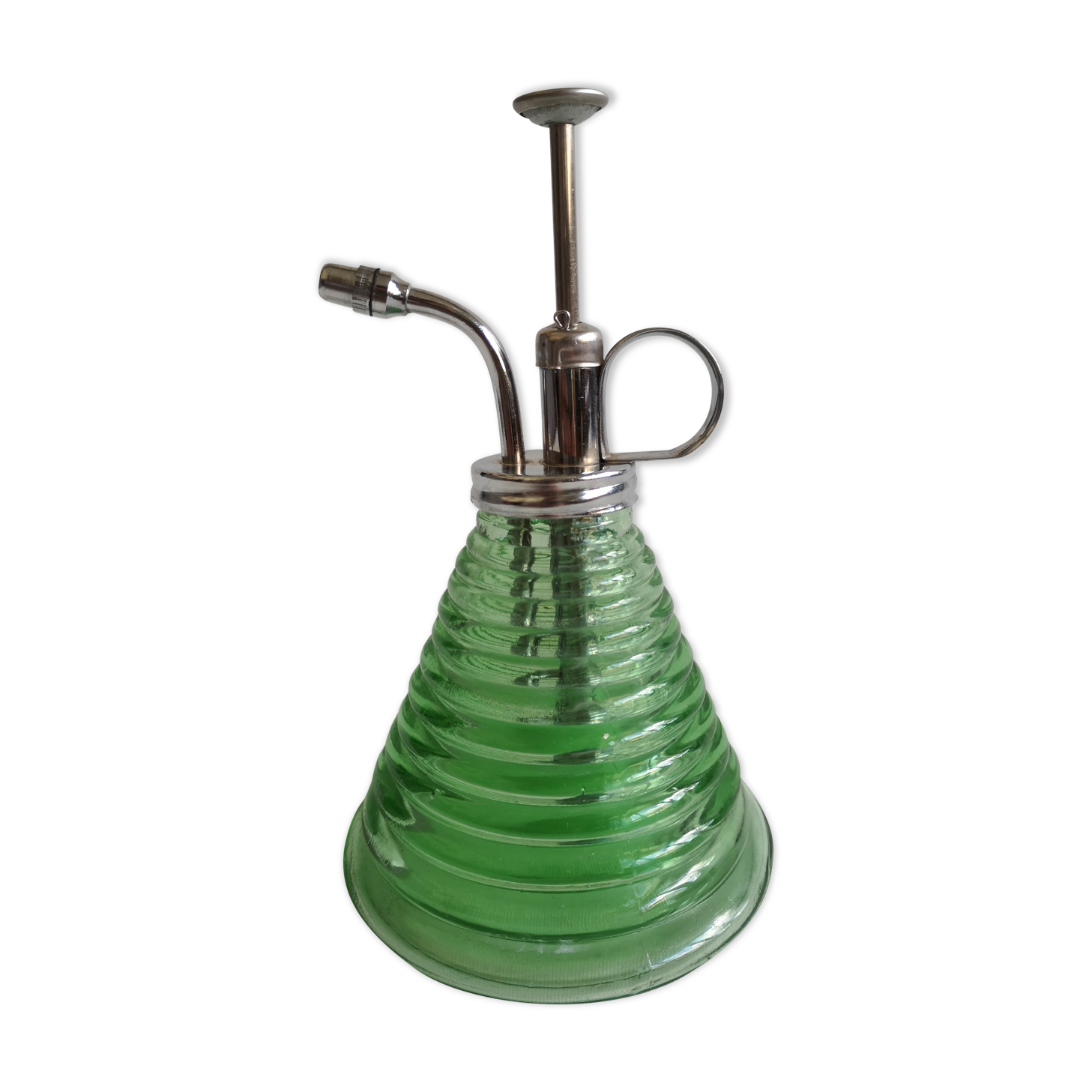 Vaporisateur en verre vert et métal chromé