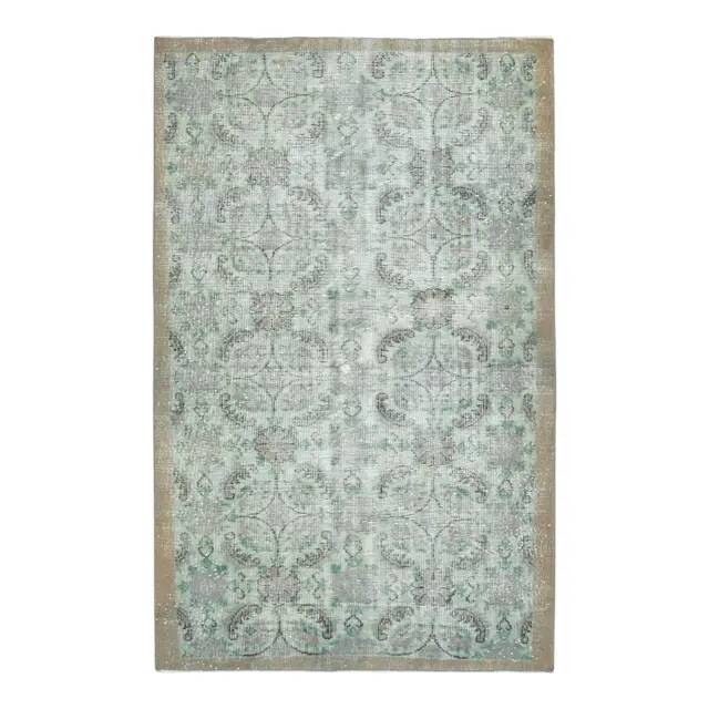 1970s vintage Turkish hand-knotted wool cotton green area rug 196x224