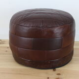 Round pouf leather patchwork 70's