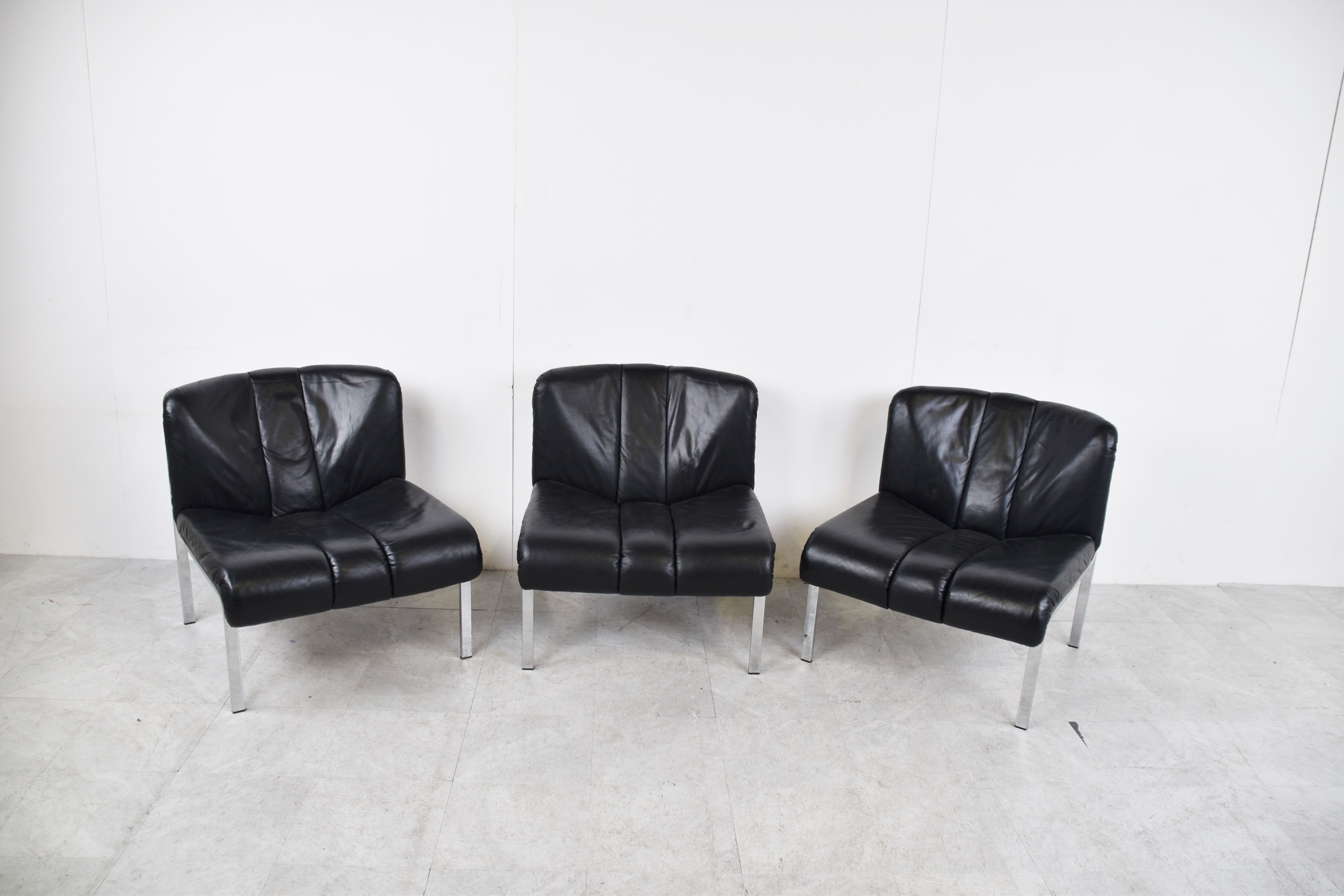 Vintage leather and chrome eurochair lounge chairs by Girsberger, 1970s