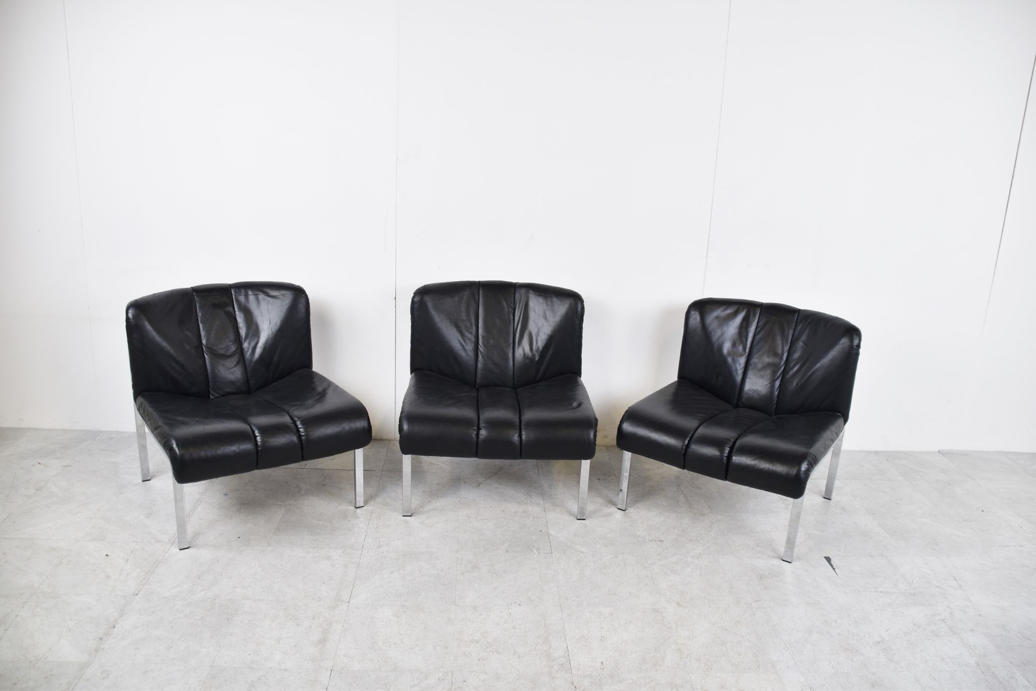 Vintage leather and chrome eurochair lounge chairs by Girsberger, 1970s