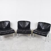 Vintage leather and chrome eurochair lounge chairs by Girsberger, 1970s