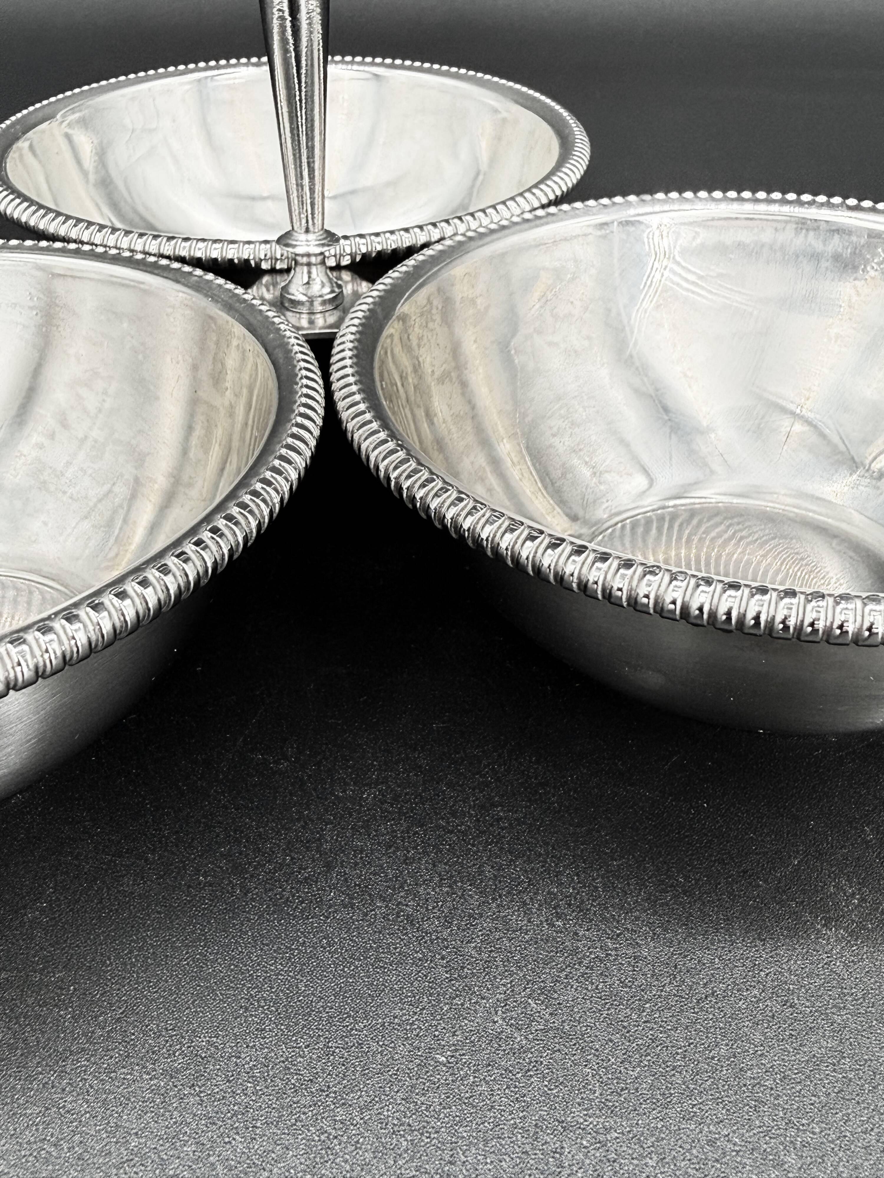 Vintage appetizer display stand with three bowls