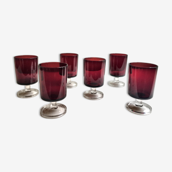 6 verres à eau ou vin fumé rouge luminarc Suède vintage 70