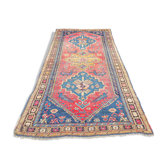 Vintage handmade oriental rug from ancient Caucasian hallway Kazak 3.09 x 1.52 m