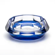 Vintage ashtray in solid cobalt blue and transparent glass, Murano style.