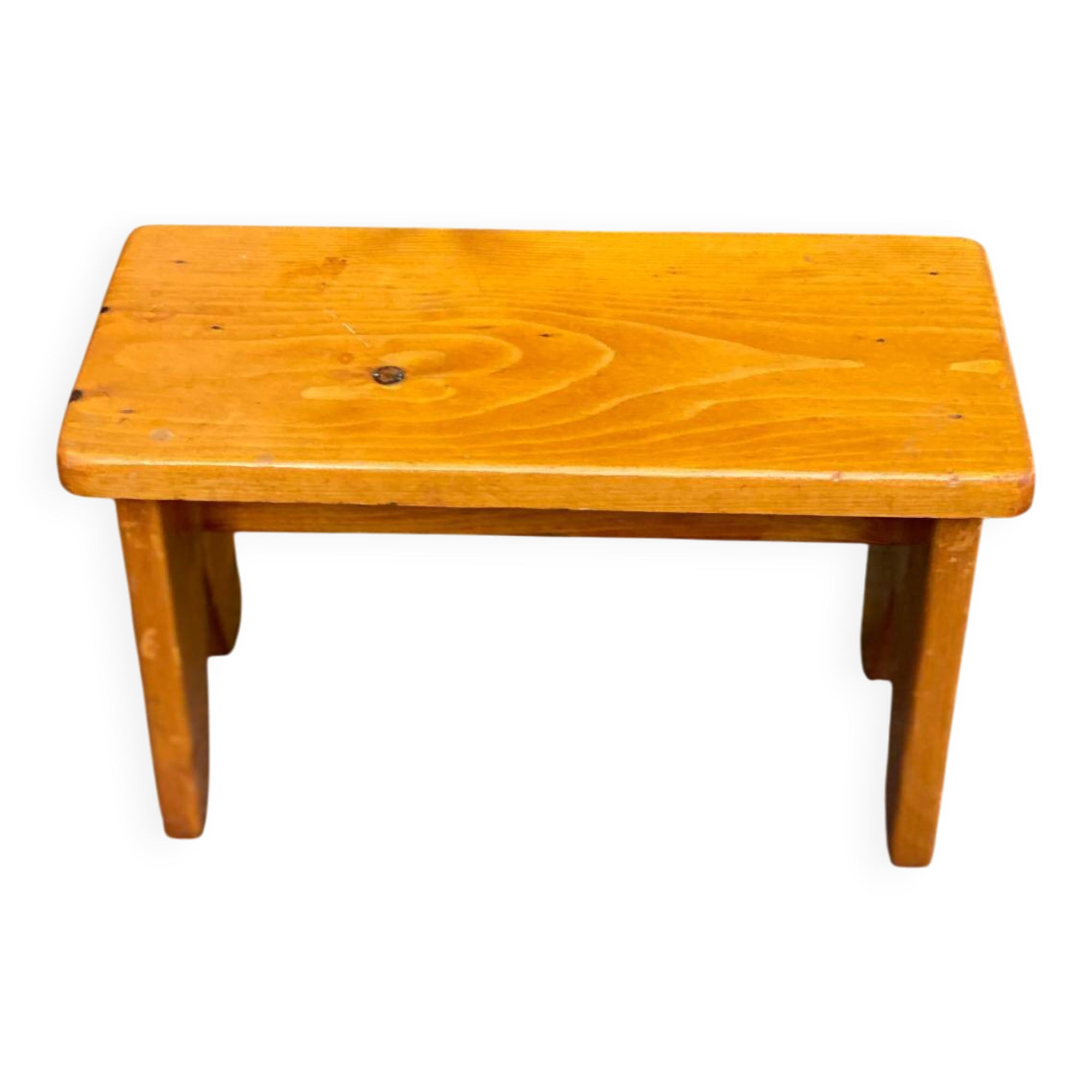 Small rectangular farmhouse stool in solid oak from the 1960s for children.