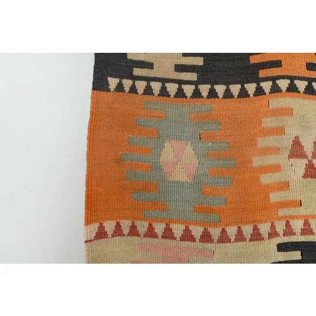 1970s Vintage Turkish Handmade Wool Cotton Orange Kilim Rug 97x295