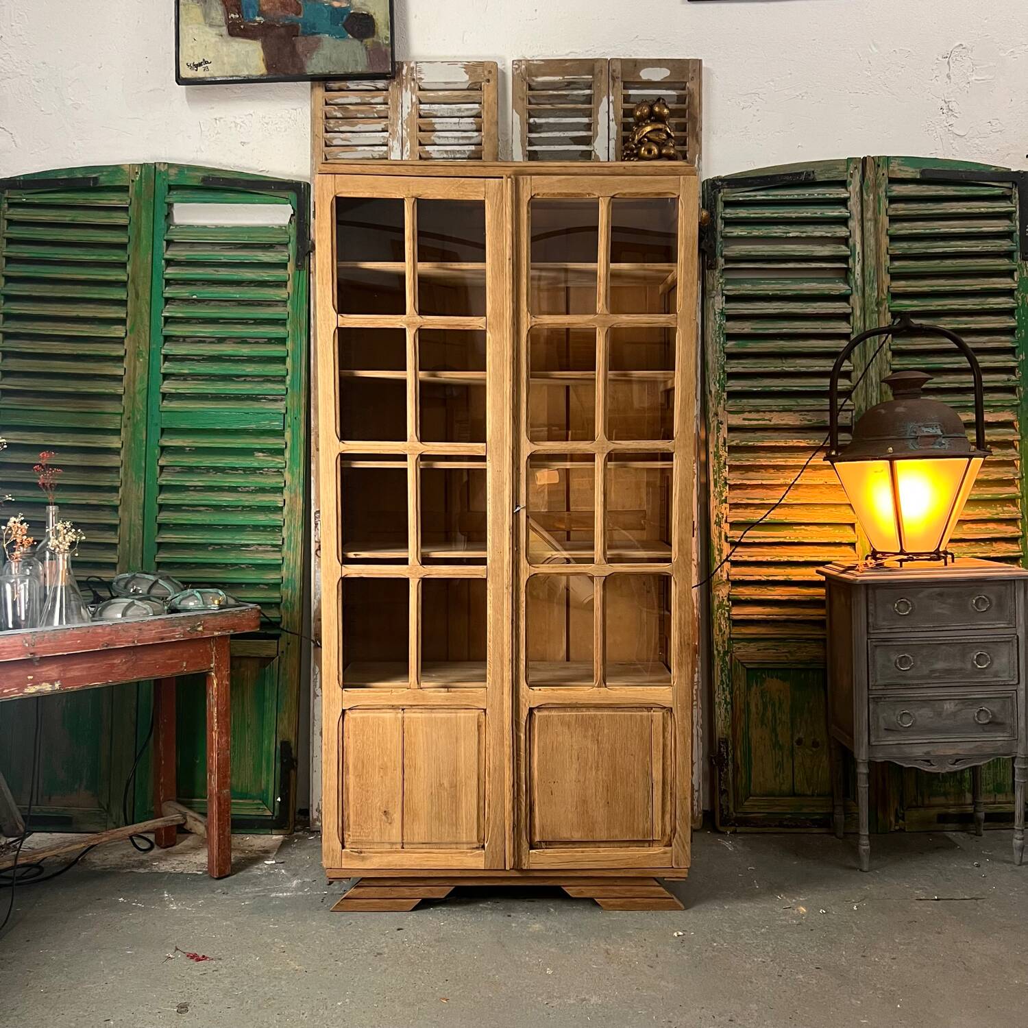 Vitrine vintage petit carreaux en chêne