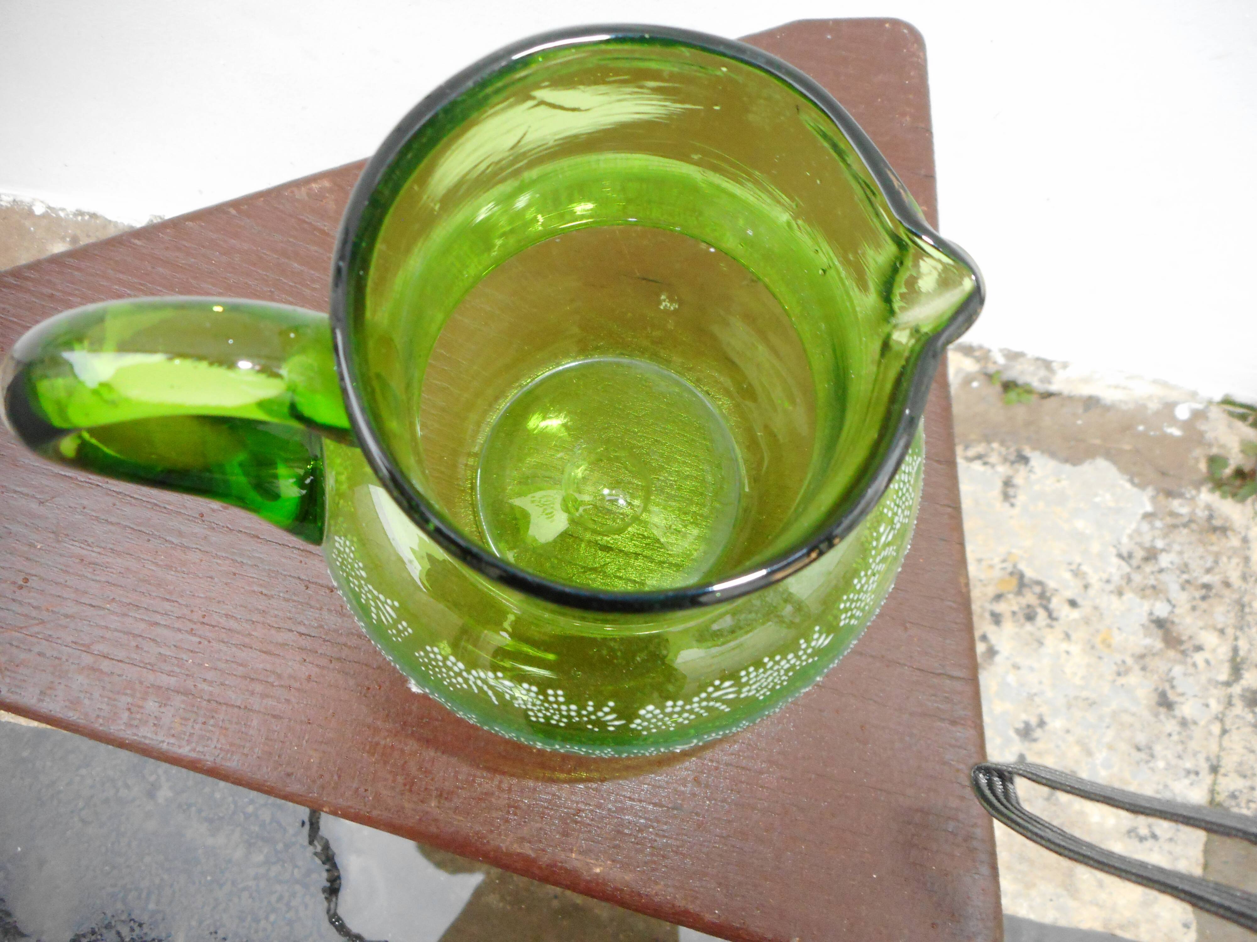 Green glass pitcher