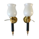 Pair of opaline and golden brass wall lamps art deco style 30s