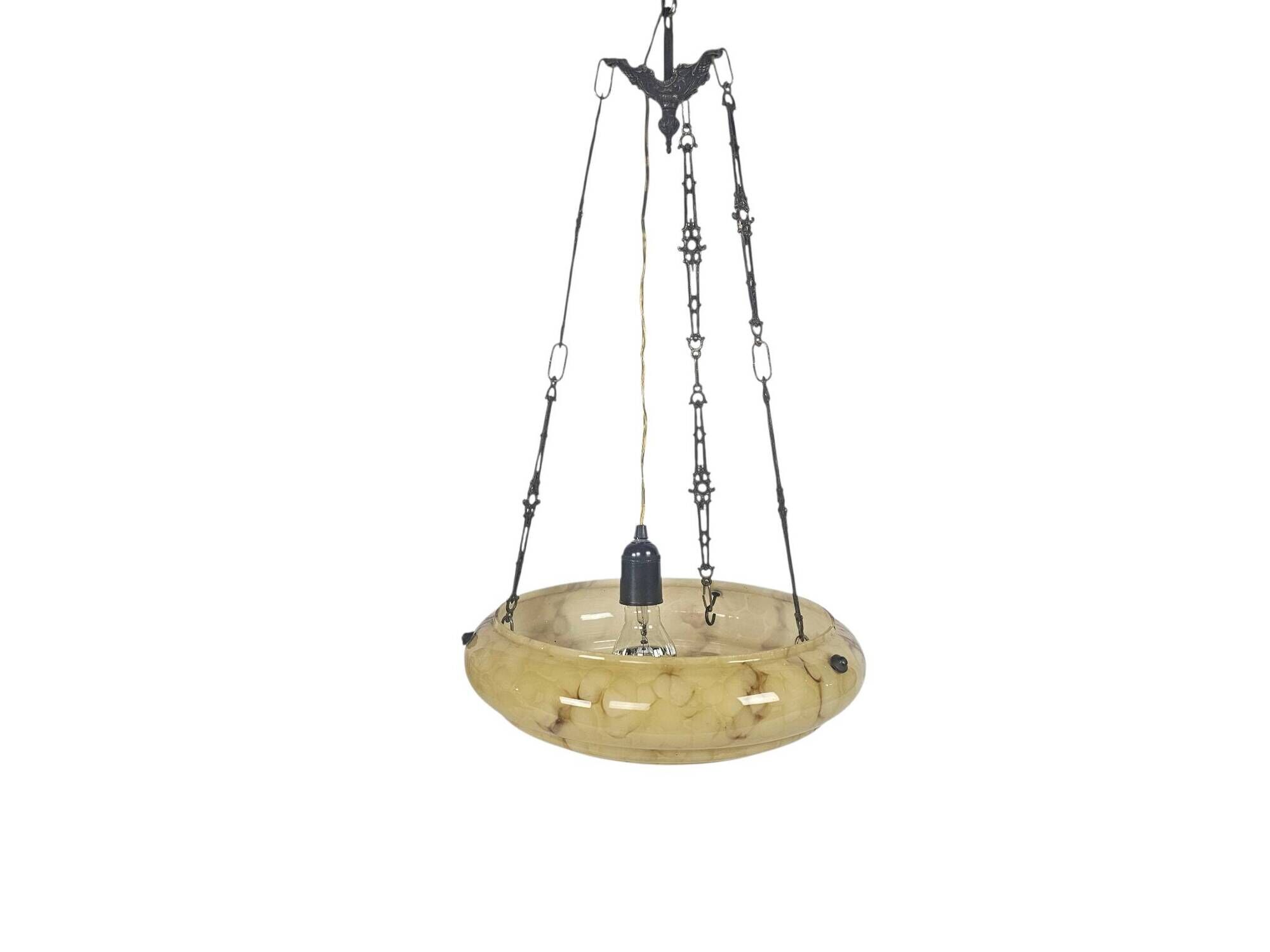 Art Deco - bowl lamp - marbled glass - pendant lamp - France - 1930s