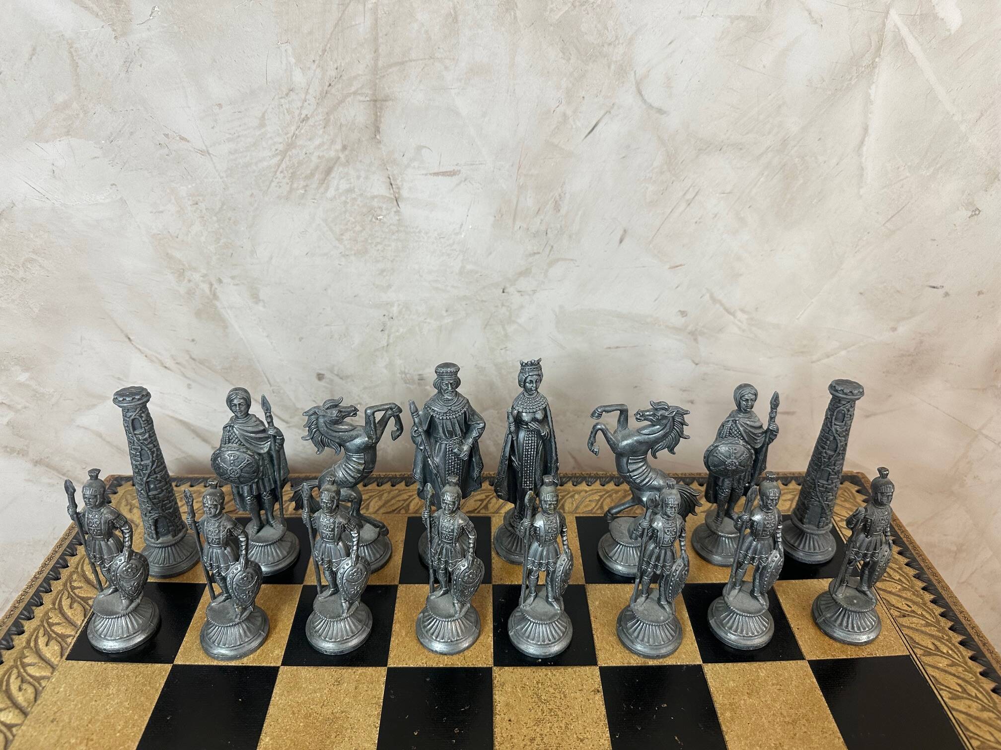 Leather and metal chess set