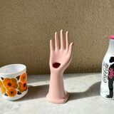 Vase baguier hand ceramic vintage pink 70s