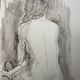 Painting signed watercolor monochrome sepia female nude portrait seated from behind