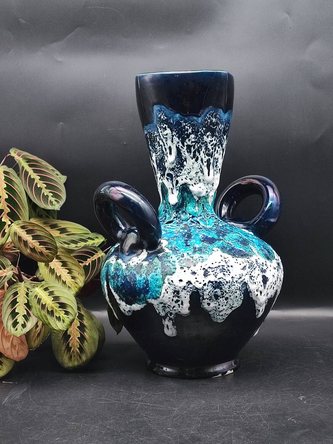 Vallauris vintage iridescent blue fat lava vase?